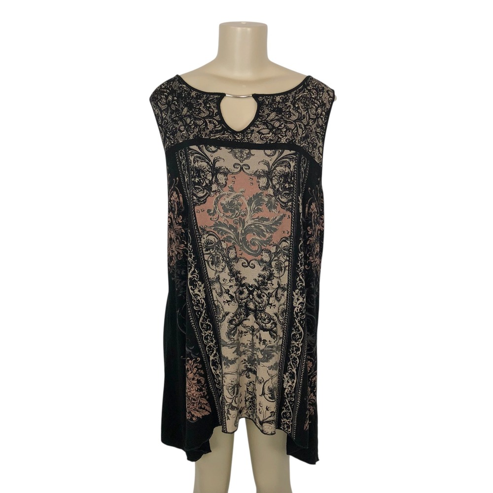 Skinny Minnie Asymmetric Damask Keyhole Tunic Tank Top 3X Fairy Grunge Boho Y2K